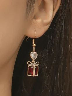 Christmas Rhinestone Gift Box Pendant Earring