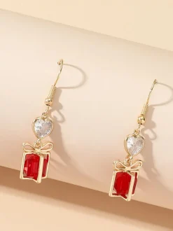 Christmas Rhinestone Gift Box Pendant Earring