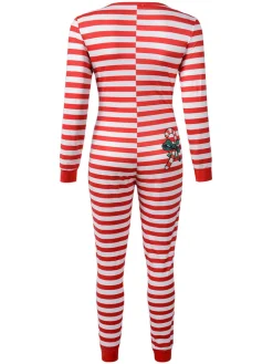 Christmas Striped Print Long Sleeve Jumpsuit