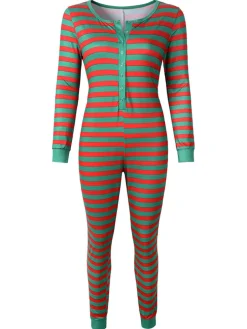 Christmas Striped Print Long Sleeve Jumpsuit
