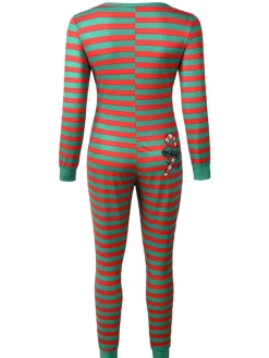 Christmas Striped Print Long Sleeve Jumpsuit