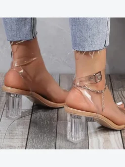 Chunky Block Transparent Strappy Open Toe Heel