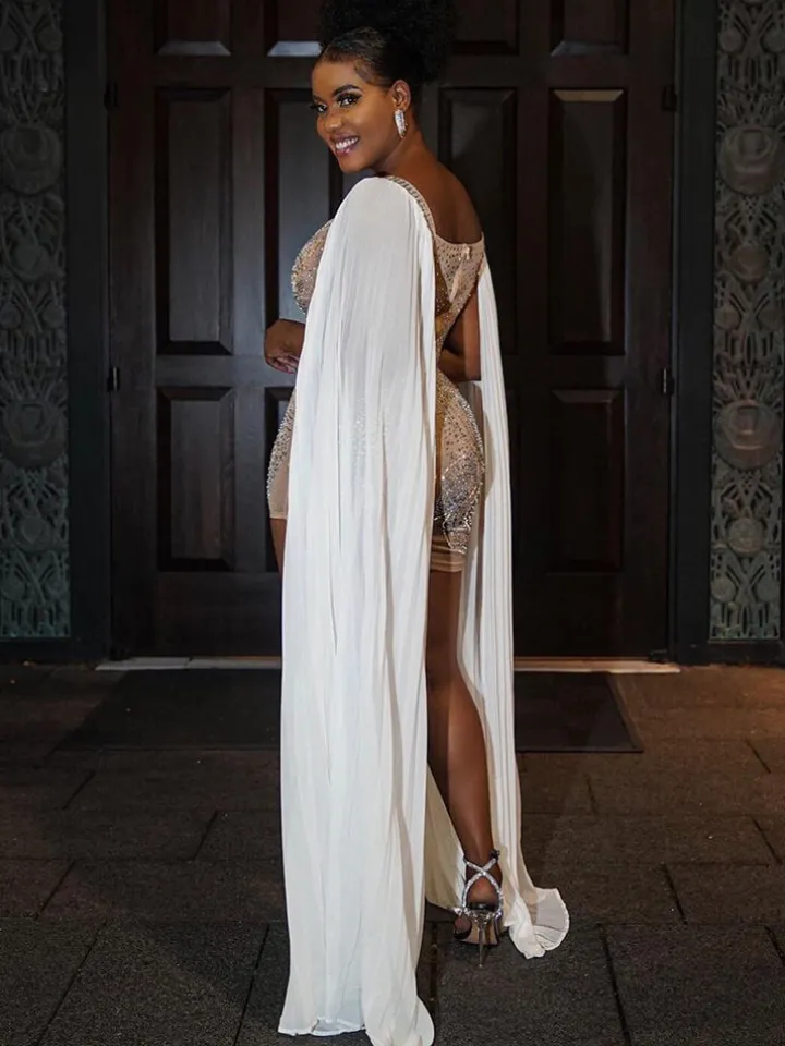 Cloak Cape Sleeve Sequins Bodycon Mini Dress