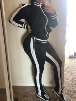 Cold Shoulder Zip-Up Pants Sets