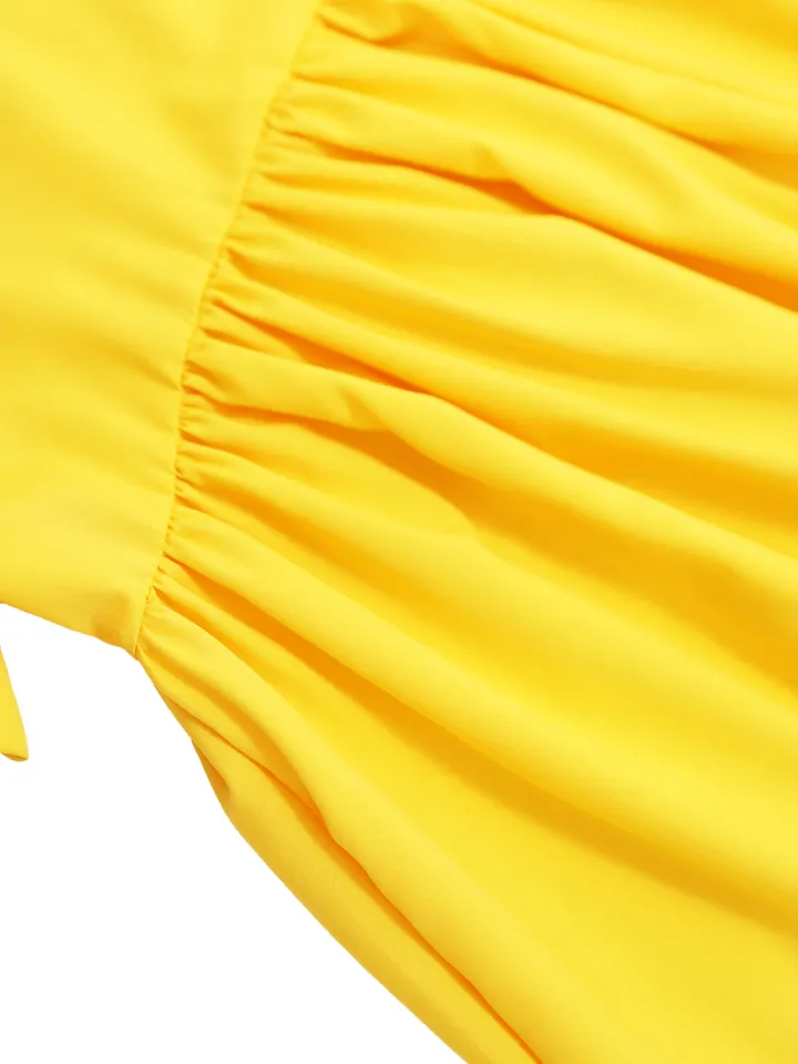 Color Block Ruffle Sleeve Swing Loose Dress