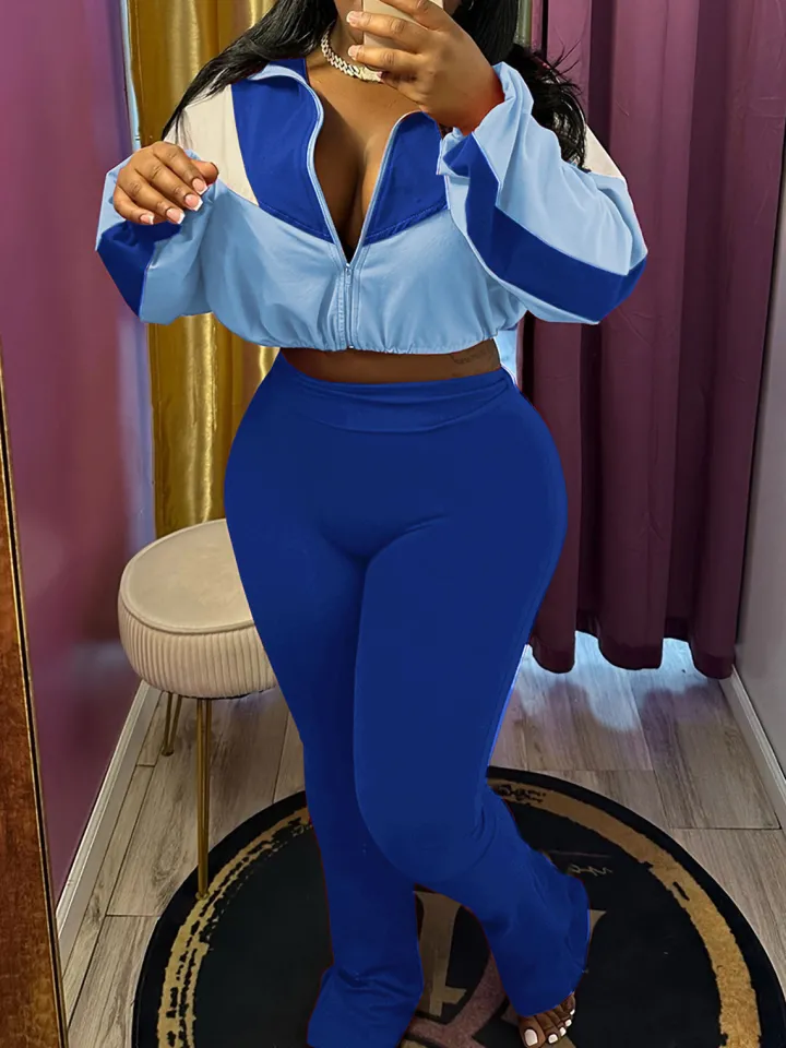 Color Block Zipper Jacket and Pants Set