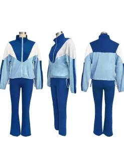Color Block Zipper Jacket and Pants Set