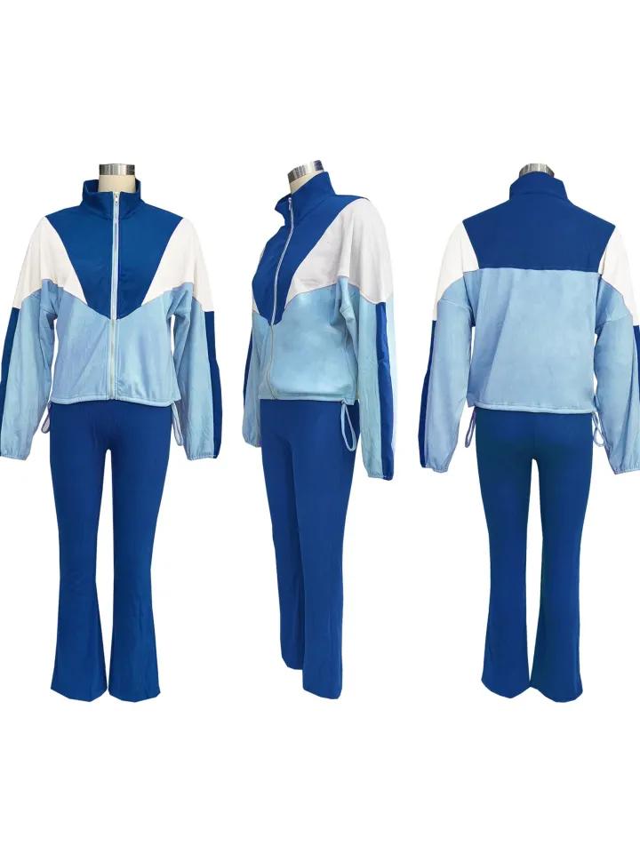 Color Block Zipper Jacket and Pants Set