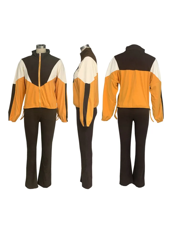 Color Block Zipper Jacket and Pants Set