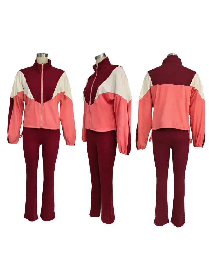Color Block Zipper Jacket and Pants Set