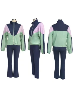 Color Block Zipper Jacket and Pants Set