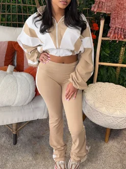 Colorblock Drawstring Waist Tracksuit