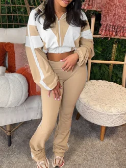 Colorblock Drawstring Waist Tracksuit