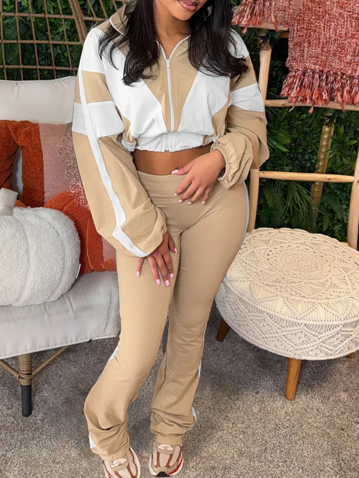 Colorblock Drawstring Waist Tracksuit