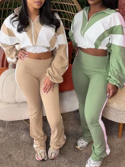 Colorblock Drawstring Waist Tracksuit