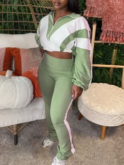 Colorblock Drawstring Waist Tracksuit