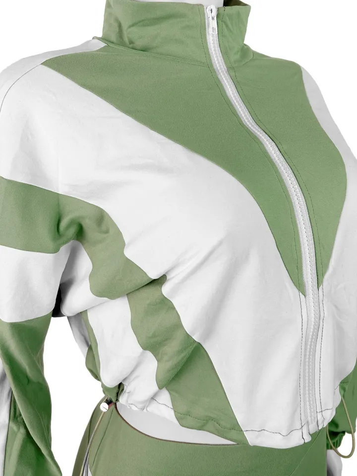 Colorblock Drawstring Waist Tracksuit