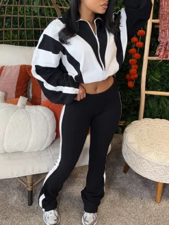 Colorblock Drawstring Waist Tracksuit