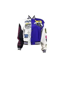 Colorblock Letter Print Baseball Jacket
