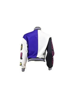 Colorblock Letter Print Baseball Jacket