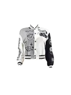 Colorblock Letter Print Baseball Jacket