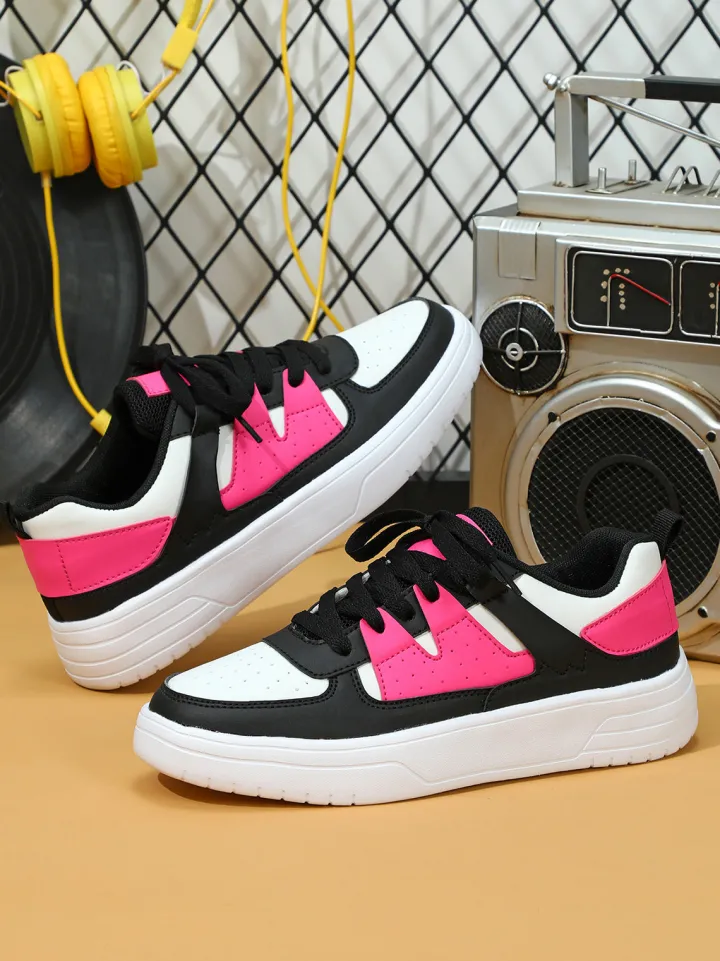 Colorblock Platform Lace-Up Sneakers
