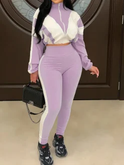 Colorblock Two Piece Pants Set