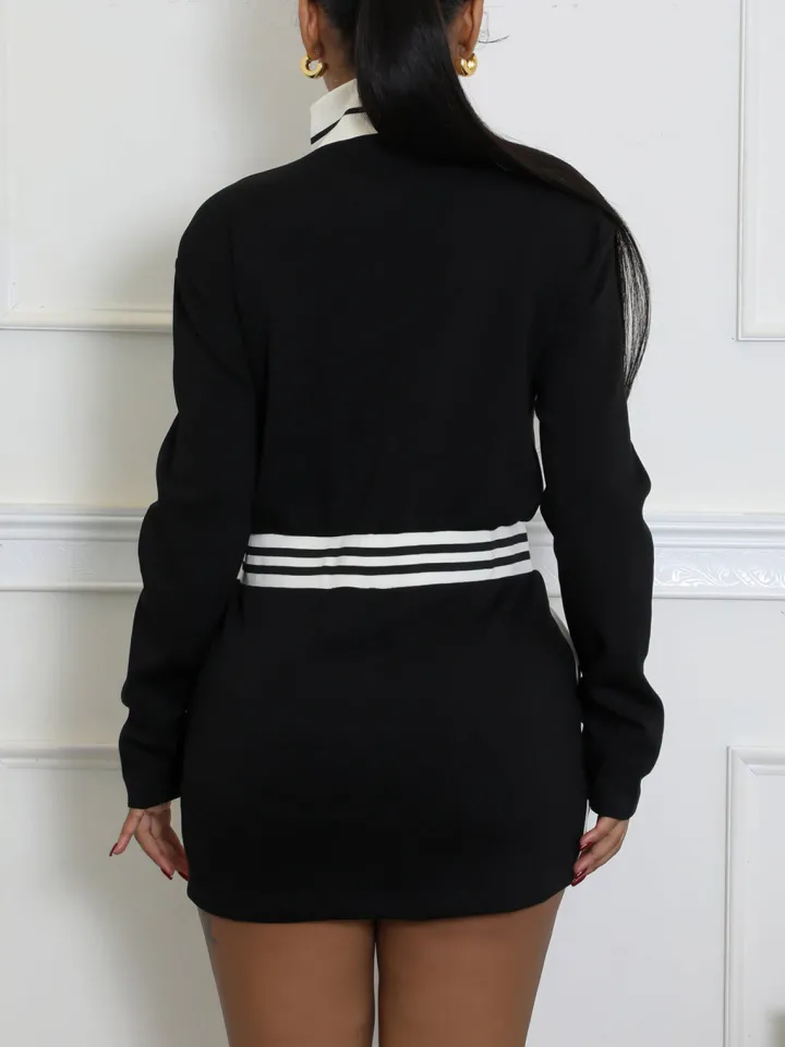 Colorblock Zip Jacket Long Sleeve Dress