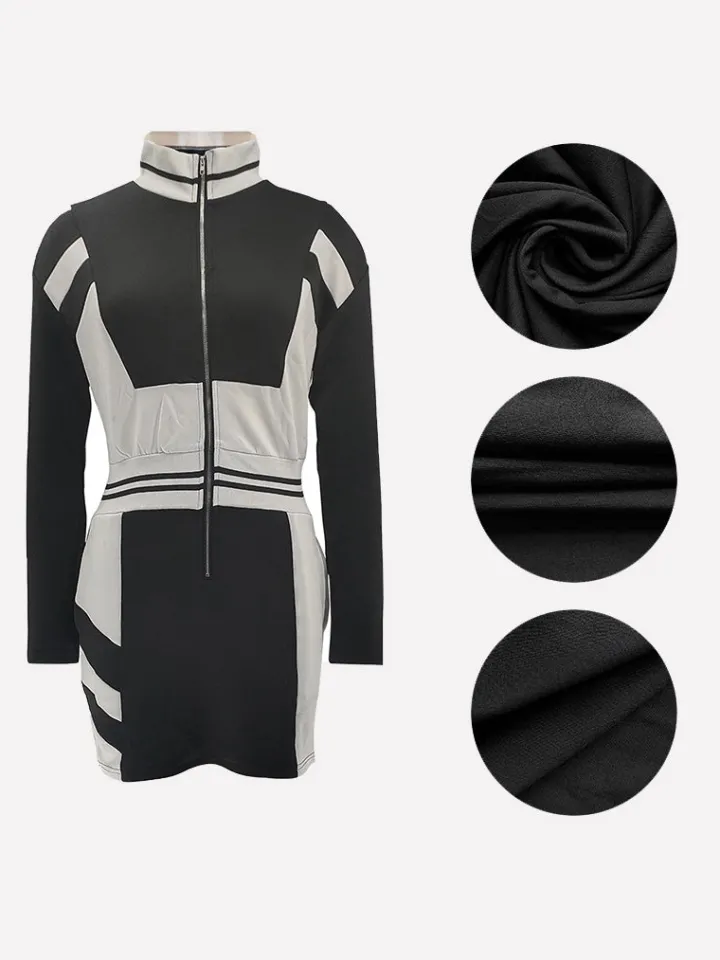 Colorblock Zip Jacket Long Sleeve Dress