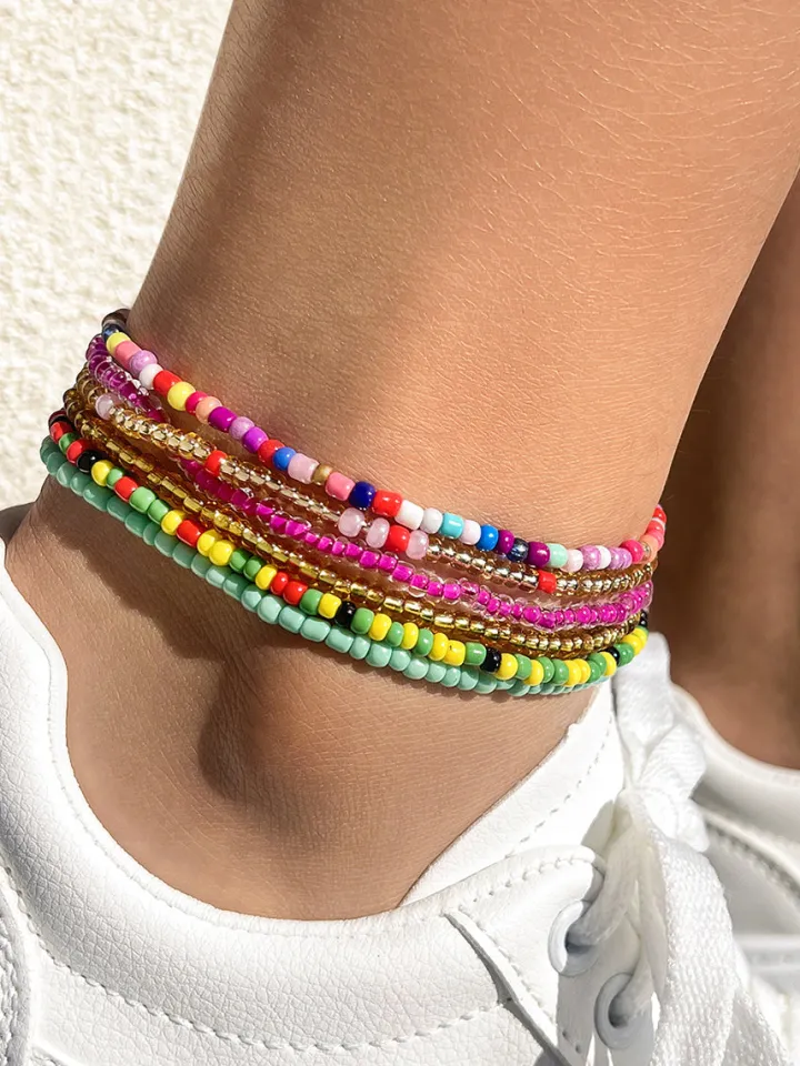 Colorful Beaded Beach Anklet Set