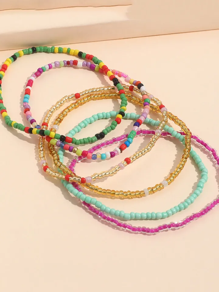 Colorful Beaded Beach Anklet Set