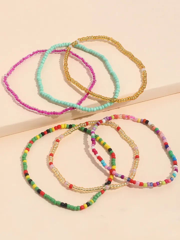 Colorful Beaded Beach Anklet Set