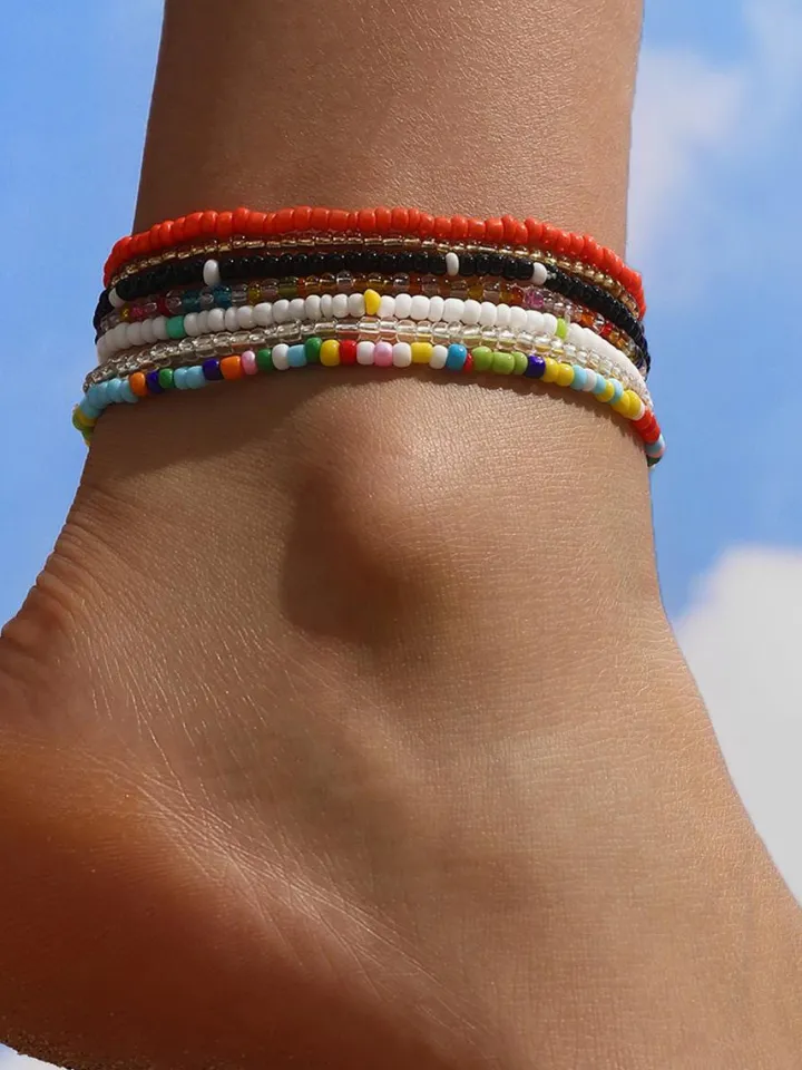 Colorful Beaded Beach Anklet Set