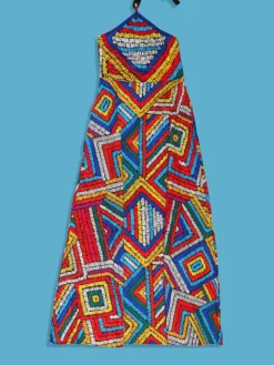 Colorful Print Halter Neck Backless Maxi Dress