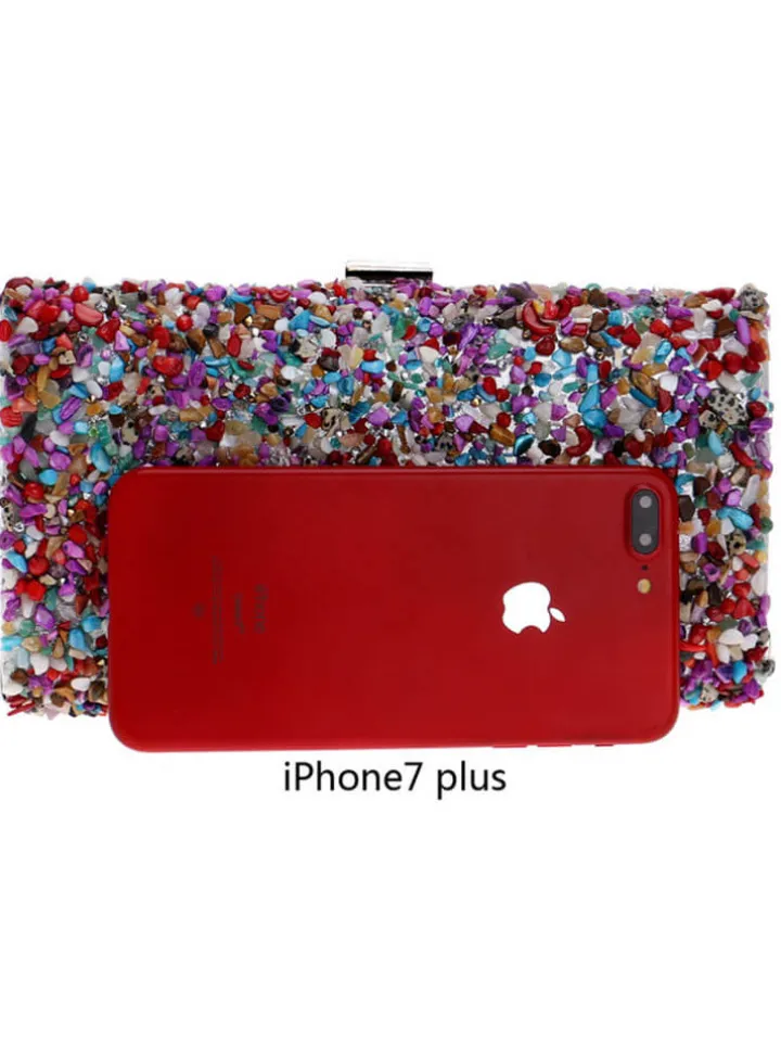 Colorful Stone Chain Cuboid HandBags