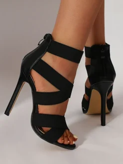 Crisscross Elastic Strap Open Toe Heel