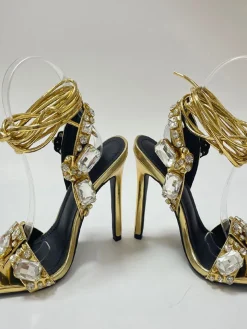 Crisscross Rhinestone Strap High Heel Sandal
