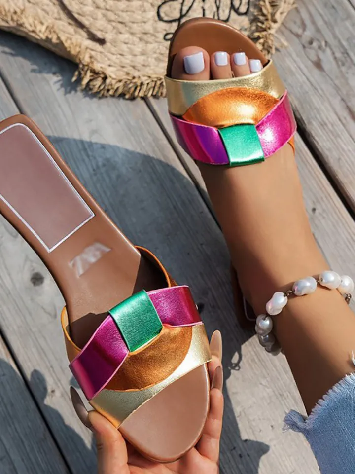 Cross Strap Flat Slides