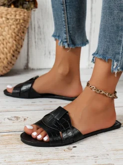 Cross Strap Flat Slides