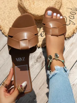 Cross Strap Flat Slides