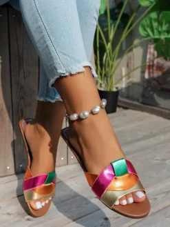 Cross Strap Flat Slides