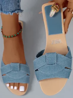 Cross Strap Flat Slides