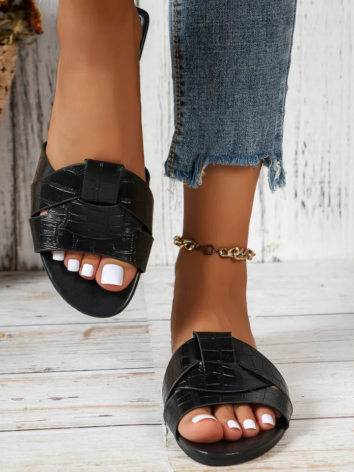 Cross Strap Flat Slides