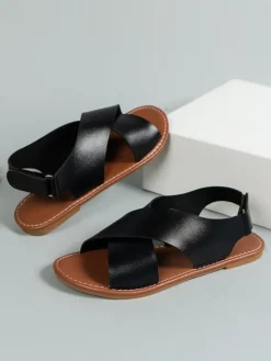 Cross Strap Wide Band Open Toe Sandal