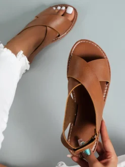 Cross Strap Wide Band Open Toe Sandal
