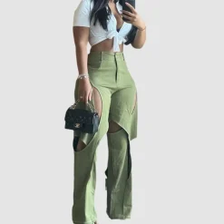 Crossover Design Ripped Jeans