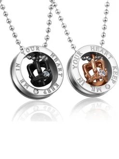 Crown Pendant Rhinestone Couple Necklaces