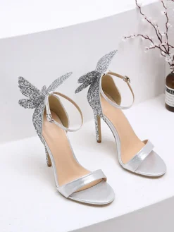 3D Butterfly Bow Ankle Strap Heeled Sandal