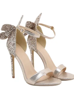 3D Butterfly Bow Ankle Strap Heeled Sandal