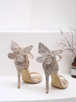 3D Butterfly Bow Ankle Strap Heeled Sandal